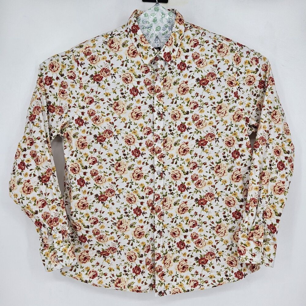Fohemr Shirt Mens XXL‎ Button Up Roses All Over Print Long Sleeve Casual Big